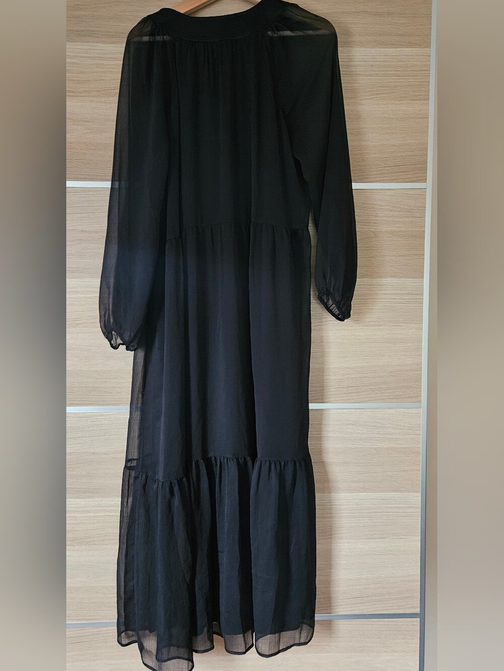 Soft Surroundings Olga Dress L Black Tiered Chiffon Maxi Boho Witchy - Picture 6 of 11